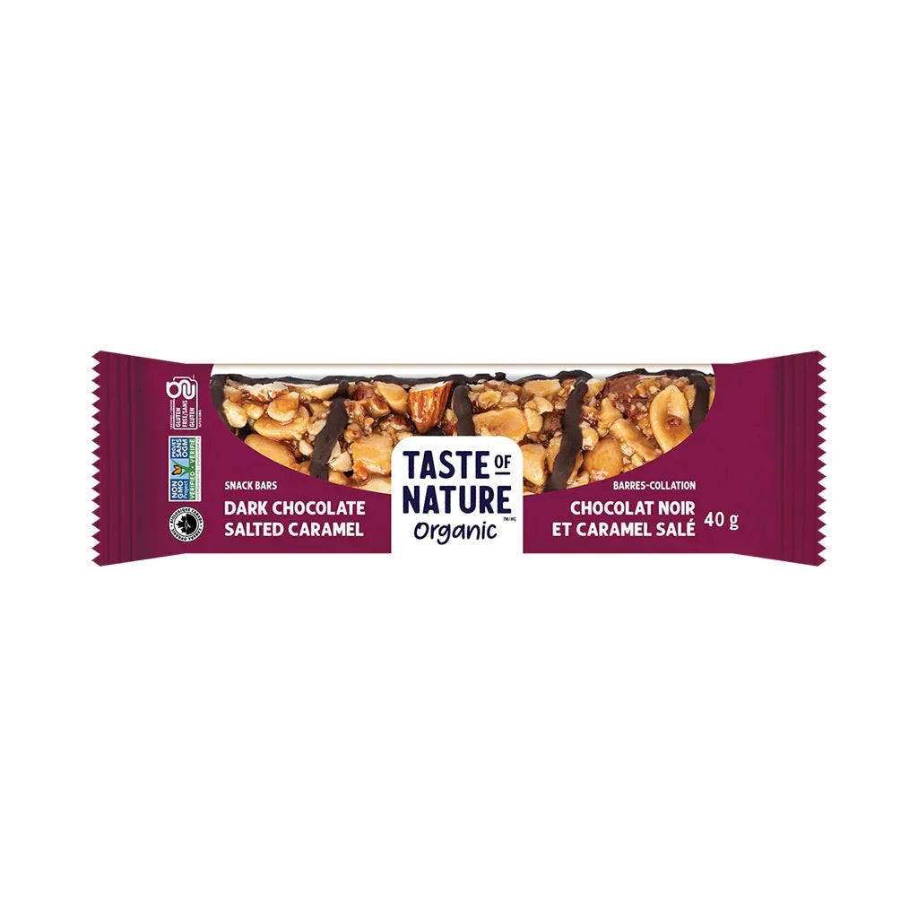 Taste of Nature - organic dark chocolate and salted caramel bar La Boite à Grains