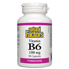 Vitamine B6 100 mg (capsules) Natural Factors - La Boite à Grains
