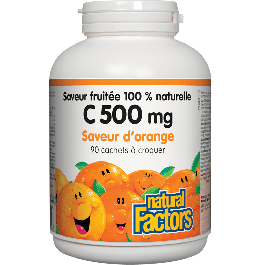 Vitamine C 500 mg Saveur d'Orange Natural Factors - La Boite à Grains