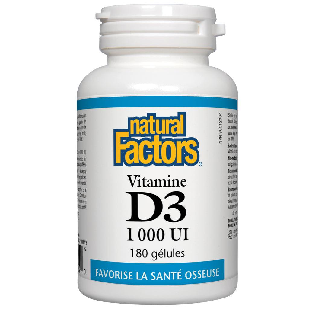 Vitamine D3 1000 UI Gélules Natural Factors - La Boite à Grains