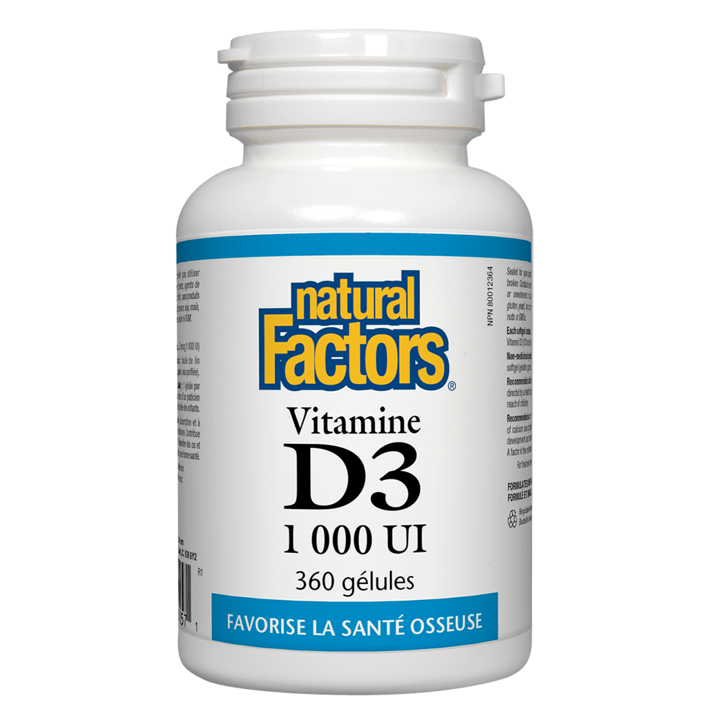 Vitamine D3 1000 UI Gélules Natural Factors - La Boite à Grains