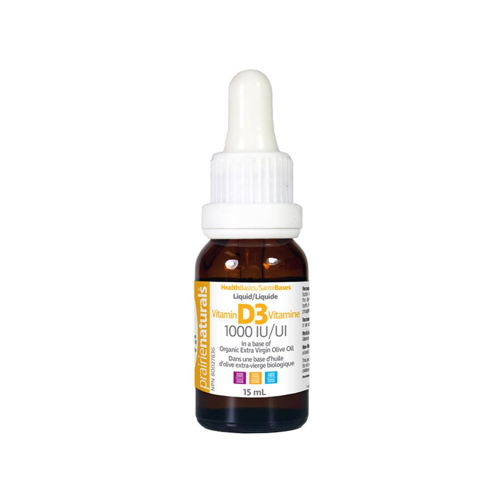 Vitamine D3 1000 UI Liquide dans Base d'Huile d'Olive Bio Prairie Naturals - La Boite à Grains