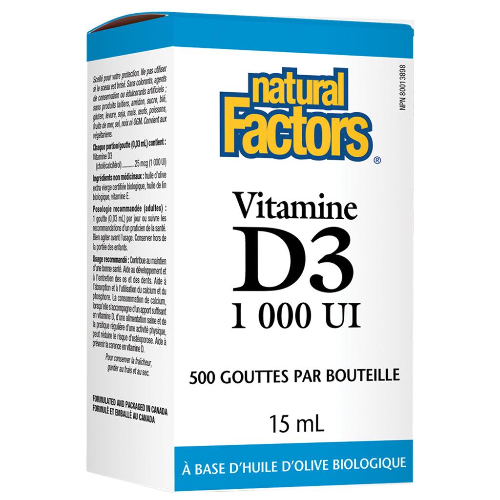 Vitamine D3 1000 UI Liquide Natural Factors - La Boite à Grains