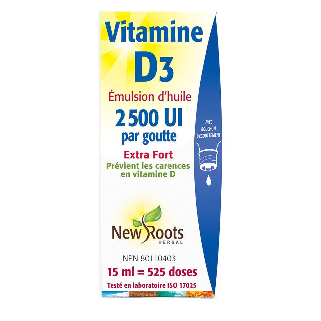 Vitamine D3 2500 UI Extra Fort (Liquide) New Roots Herbal - La Boite à Grains