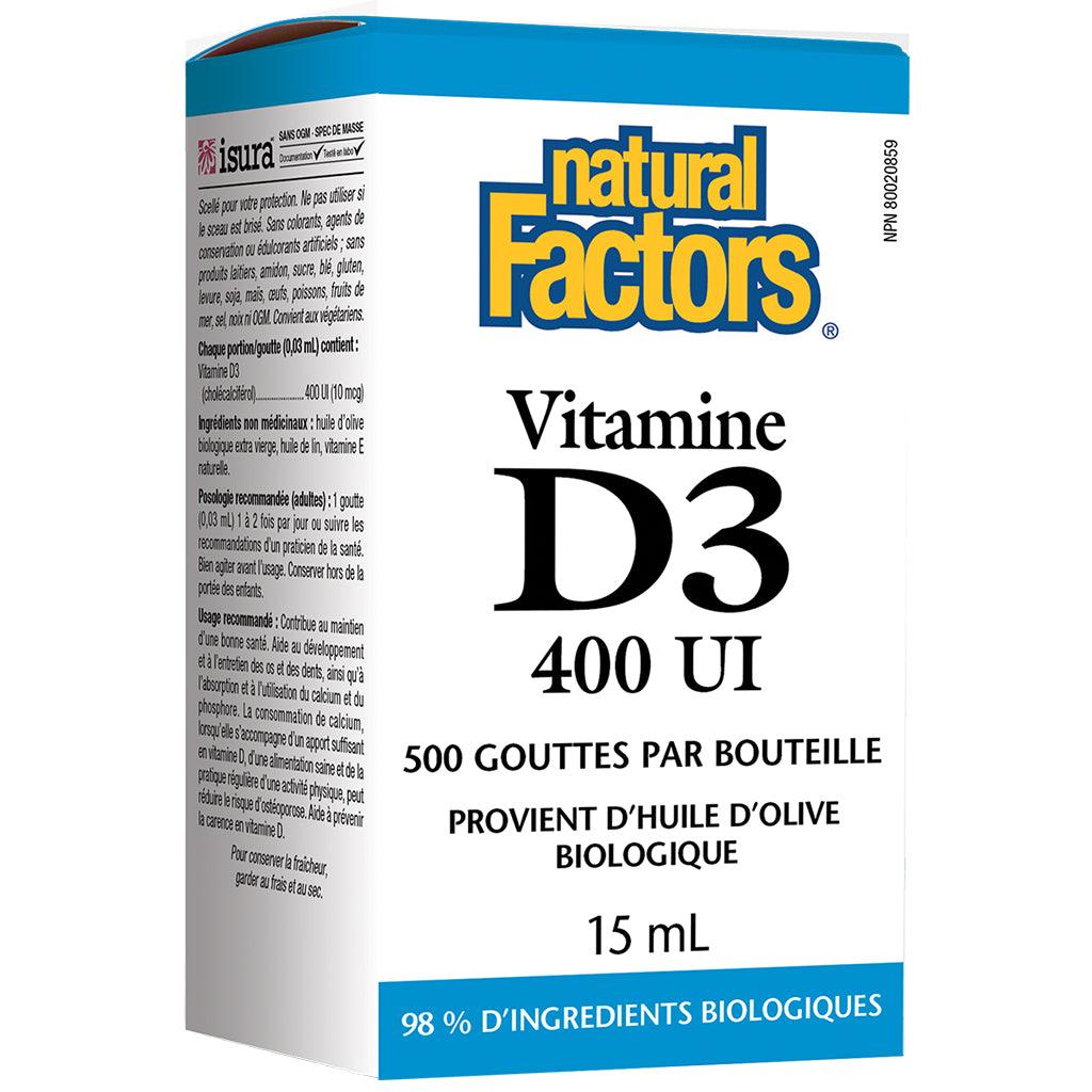 Vitamine D3 400 UI Liquide Natural Factors - La Boite à Grains