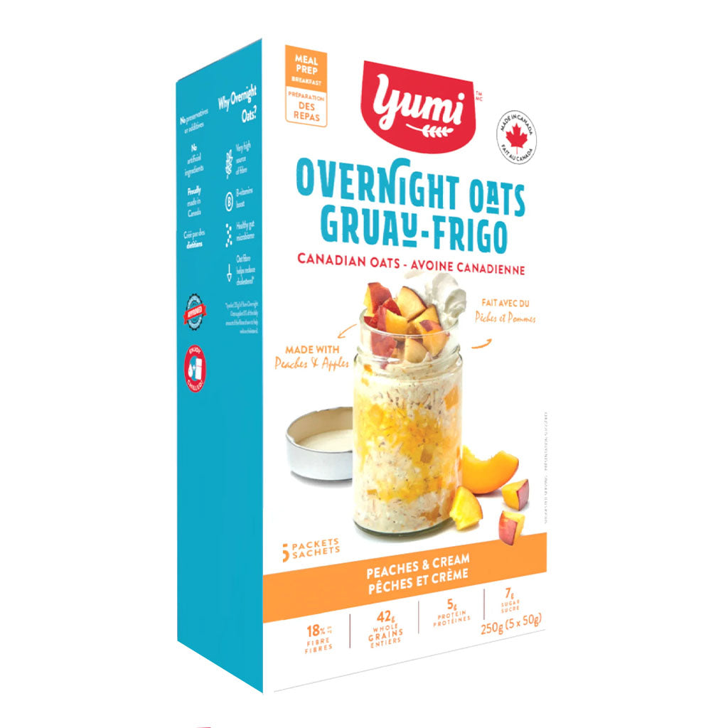 gruau frigo avoine canadienne pêches et crème Yumi 5x50 g - La Boite à Grains